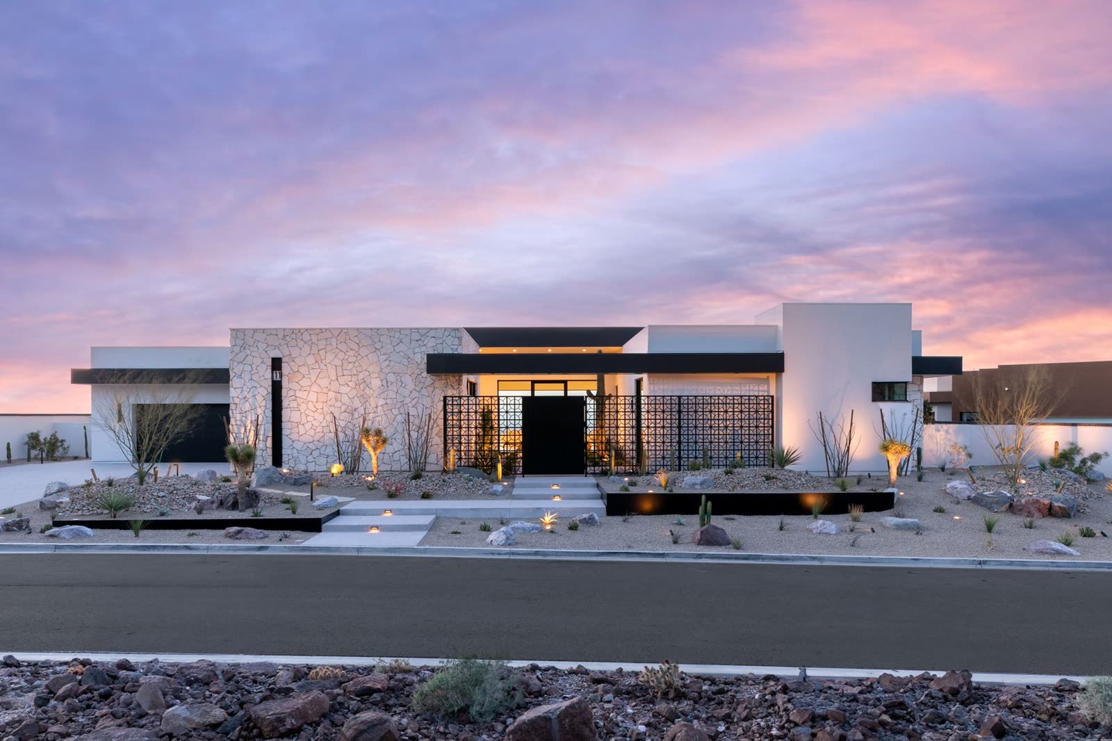 A Widespread Construction custom home in Las Vegas at dusk